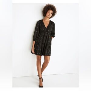 Madewell Metallic Jacquard Faux-Wrap Tiered Mini Dress, size Medium.